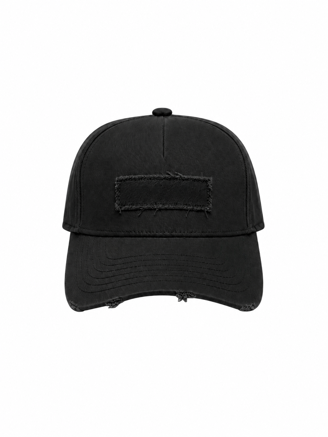 Schwarze Cap mit rechteckigem Blanko-Patch – Vorderansicht
